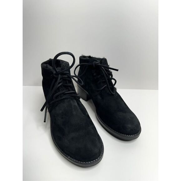 Lavorazione Ankle Booties Womens US 7 Black Leather Shearling Lace Up Block Heel - Picture 2 of 12